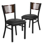 2 Pk. Slat Back Metal Chair - Walnut Wood Back, Black Vinyl Seat