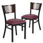 2 Pk. Slat Back Metal Chair - Walnut Wood Back, Burgundy Vinyl Seat