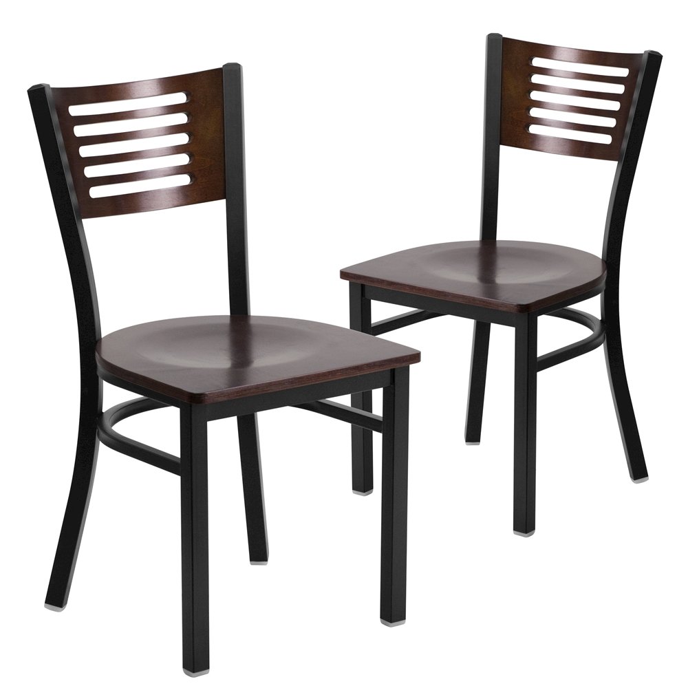2 Pk. Slat Back Metal Chair - Walnut Wood Back & Seat