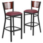 2 Pk. Slat Back Metal Barstool - Mahogany Wood Back, Burgundy Vinyl Seat
