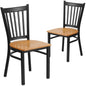 2 Pk. Black Vertical Back Metal Restaurant Chair - Natural Wood Seat