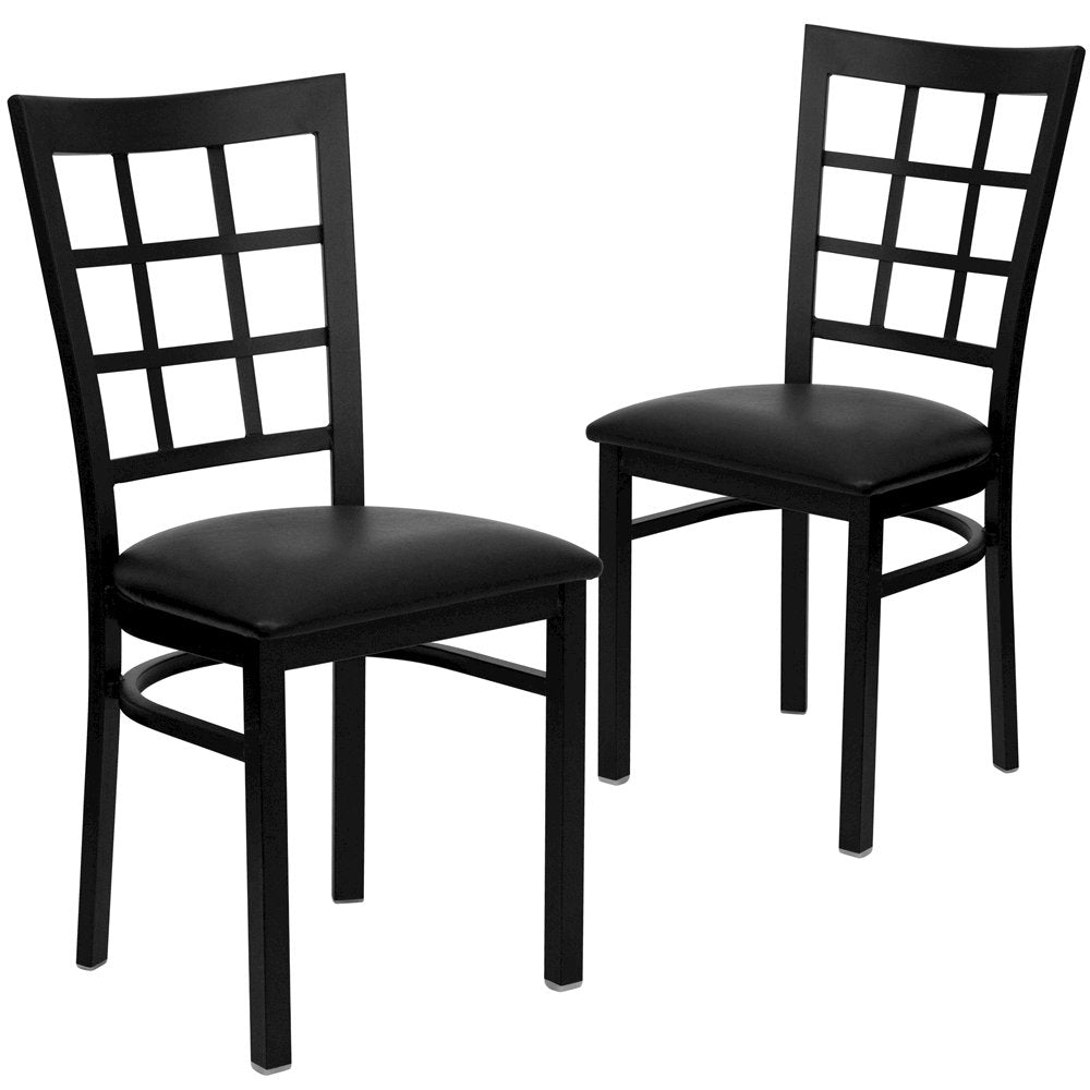 2 Pk. Black Window Back Metal Restaurant Chair - Black Vinyl Seat