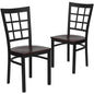 2 Pk. Black Window Back Metal Restaurant Chair - Mahogany Wood Seat