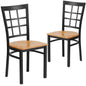 2 Pk. Black Window Back Metal Restaurant Chair - Natural Wood Seat