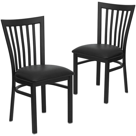 2 Pk. Black School House Back Metal Restaurant Chair - Black Vinyl Seat