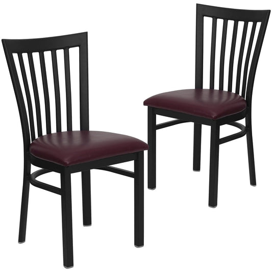 2 Pk. Black School House Back Metal Restaurant Chair - Burgundy Vinyl Seat