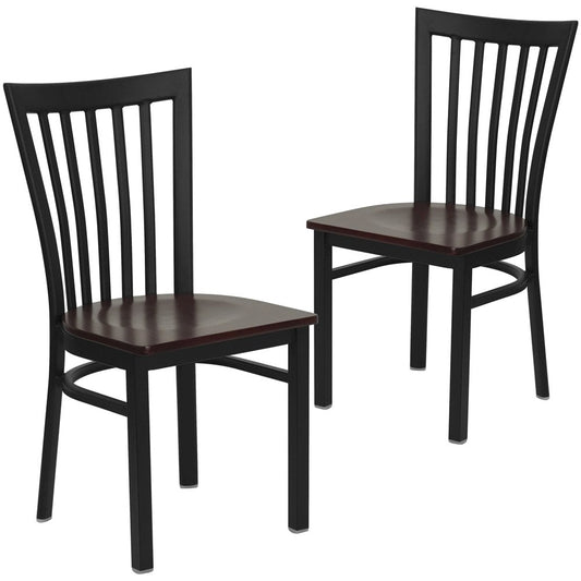 2 Pk. Black School House Back Metal Restaurant Chair - Mahogany Wood Seat