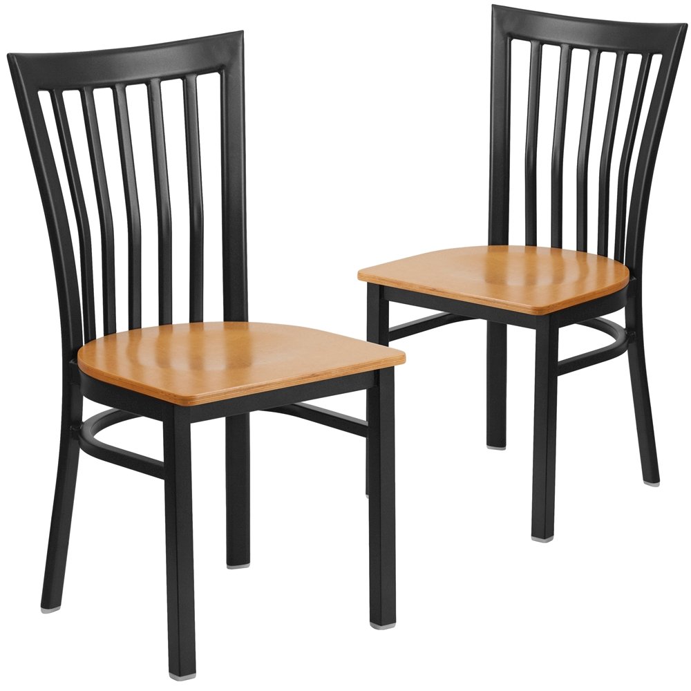 2 Pk. Black School House Back Metal Restaurant Chair - Natural Wood Seat