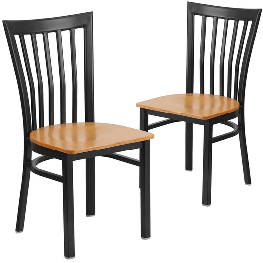 2 Pk. Black School House Back Metal Restaurant Chair - Natural Wood Seat