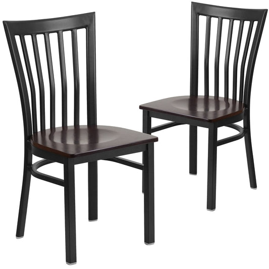 2 Pk. Black School House Back Metal Restaurant Chair - Walnut Wood Seat