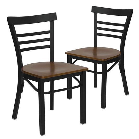 2 Pk. Black Ladder Back Metal Restaurant Chair - Cherry Wood Seat