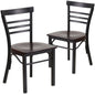 2 Pk. Black Ladder Back Metal Restaurant Chair - Walnut Wood Seat