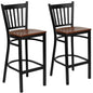 2 Pk. Black Vertical Back Metal Restaurant Barstool - Cherry Wood Seat