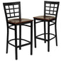 2 Pk. Black Window Back Metal Restaurant Barstool - Mahogany Wood Seat