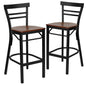 2 Pk. Black Ladder Back Metal Restaurant Barstool - Cherry Wood Seat