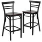 2 Pk. Black Ladder Back Metal Restaurant Barstool - Mahogany Wood Seat