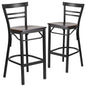 2 Pk. Black Ladder Back Metal Restaurant Barstool - Walnut Wood Seat