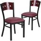 2 Pk. 4 Square Back Metal Chair - Mahogany Wood Back, Burgundy Vinyl Seat