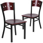 2 Pk. 4 Square Back Metal Chair - Mahogany Wood Back & Seat