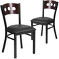 2 Pk. 3 Circle Back Metal Chair - Walnut Wood Back, Black Vinyl Seat