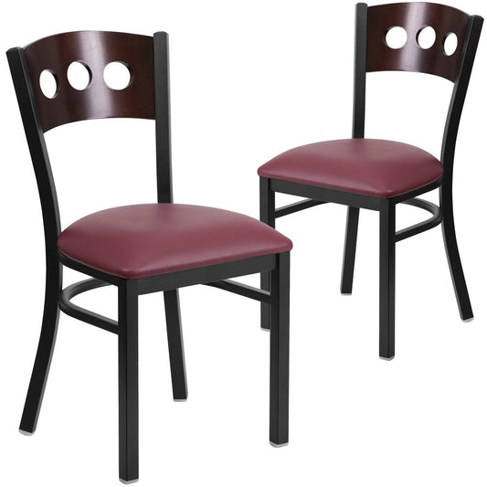 2 Pk. 3 Circle Back Metal Chair - Walnut Wood Back, Burgundy Vinyl Seat