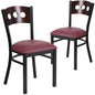 2 Pk. 3 Circle Back Metal Chair - Walnut Wood Back, Burgundy Vinyl Seat