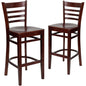 2 Pk. HERCULES Series Mahogany Finished Ladder Back Wooden Restaurant Barstool