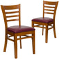 2 Pk. Cherry Finished Ladder Back Wooden Restaurant Chair - Burgundy Vinyl Seat