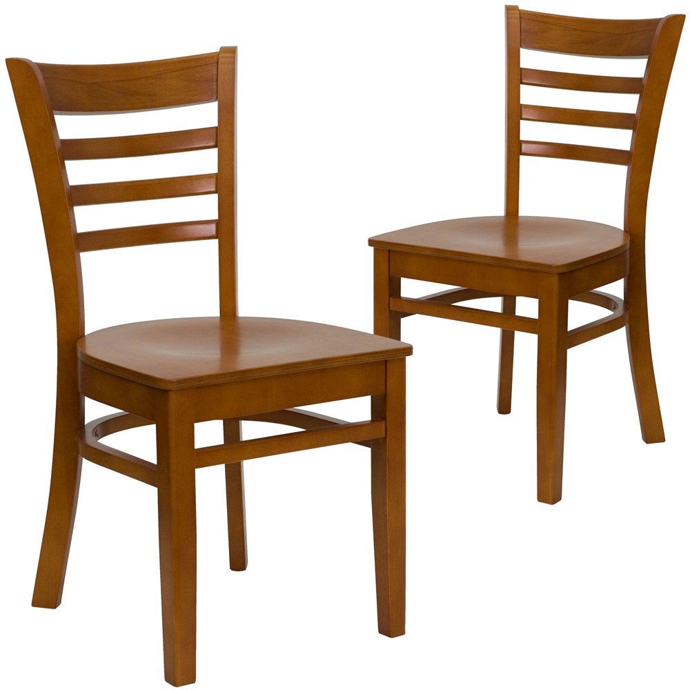 2 Pk. HERCULES Series Cherry Finished Ladder Back Wooden Restaurant Chair