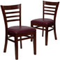 2 Pk. Mahogany Finished Ladder Back Wooden Chair - Burgundy Vinyl Seat
