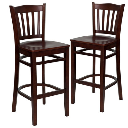 2 Pk. Mahogany Finished Vertical Slat Back Wooden Restaurant Barstool
