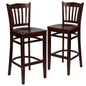 2 Pk. Mahogany Finished Vertical Slat Back Wooden Restaurant Barstool