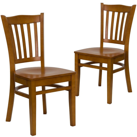 2 Pk. HERCULES Series Cherry Finished Vertical Slat Back Wooden Restaurant Chair