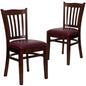 2 Pk. Mahogany Finished Vertical Slat Back Wooden Chair - Burgundy Vinyl Seat