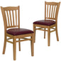 2 Pk. Vertical Slat Back Wooden Chair - Burgundy Vinyl Seat