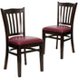 2 Pk. Walnut Finished Vertical Slat Back Wooden Chair - Burgundy Vinyl Seat