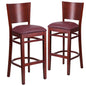 2 Pk. Lacey Series Solid Back Mahogany Wooden Barstool - Burgundy Vinyl Seat