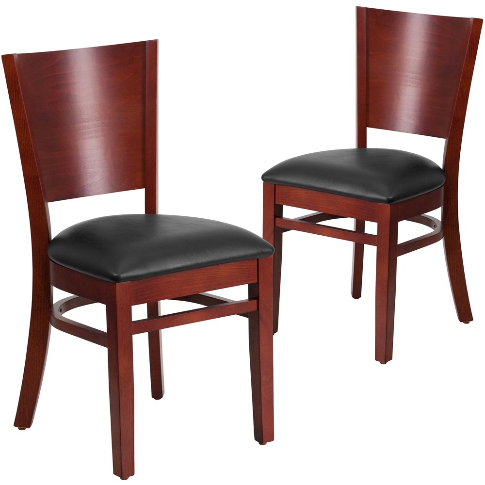 2 Pk. Lacey Series Solid Back Mahogany Wooden Chair - Black Vinyl Seat