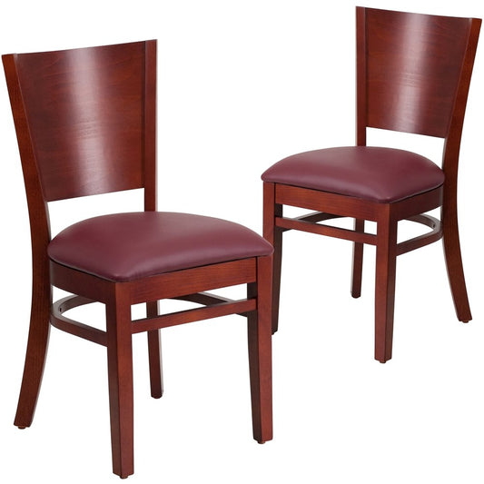 2 Pk. Lacey Series Solid Back Mahogany Wooden Chair - Burgundy Vinyl Seat