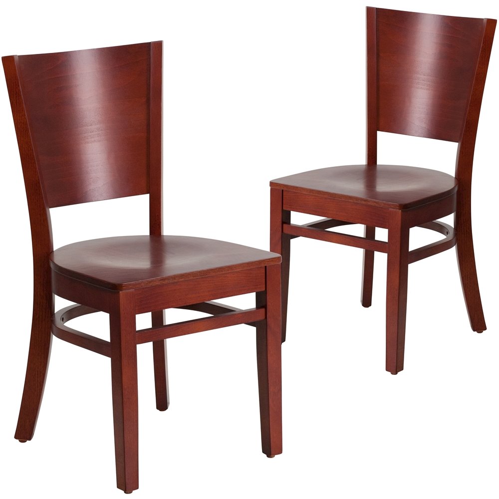 2 Pk. Lacey Series Solid Back Mahogany Wooden Restaurant Chair