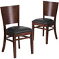 2 Pk. Lacey Series Solid Back Walnut Wooden Restaurant Chair - Black Vinyl Seat
