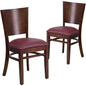 2 Pk. Lacey Series Solid Back Walnut Wooden Chair - Burgundy Vinyl Seat