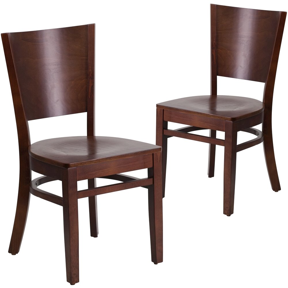 2 Pk. Lacey Series Solid Back Walnut Wooden Restaurant Chair