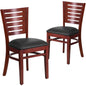 2 Pk. Darby Series Slat Back Mahogany Wooden Restaurant Chair - Black Vinyl Seat