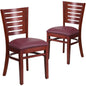 2 Pk. Darby Series Slat Back Mahogany Wooden Chair - Burgundy Vinyl Seat