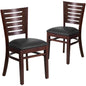 2 Pk. Darby Series Slat Back Walnut Wooden Restaurant Chair - Black Vinyl Seat