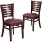 2 Pk. Darby Series Slat Back Walnut Wooden Chair - Burgundy Vinyl Seat