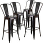 4 Pk. 30'' High Black-Antique Gold Metal Indoor-Outdoor Barstool with Back