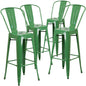 4 Pk. 30'' High Green Metal Indoor-Outdoor Barstool with Back