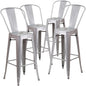 4 Pk. 30'' High Silver Metal Indoor-Outdoor Barstool with Back